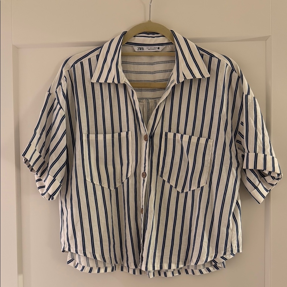 Zara Striped Blue and White Shirt